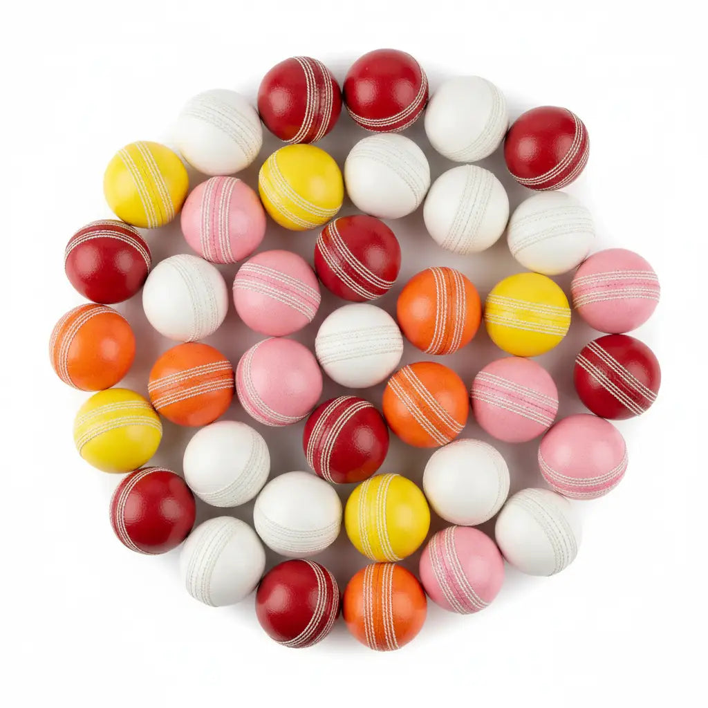 Colorful Cricket Balls collection in pink, red, white, orange, yellow, green