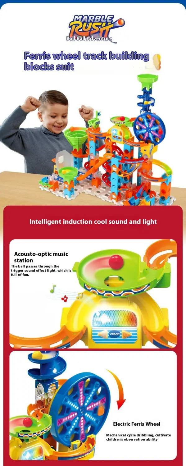 Colorful Ball Adventure marble run toy with ferris wheel and lights-sounds