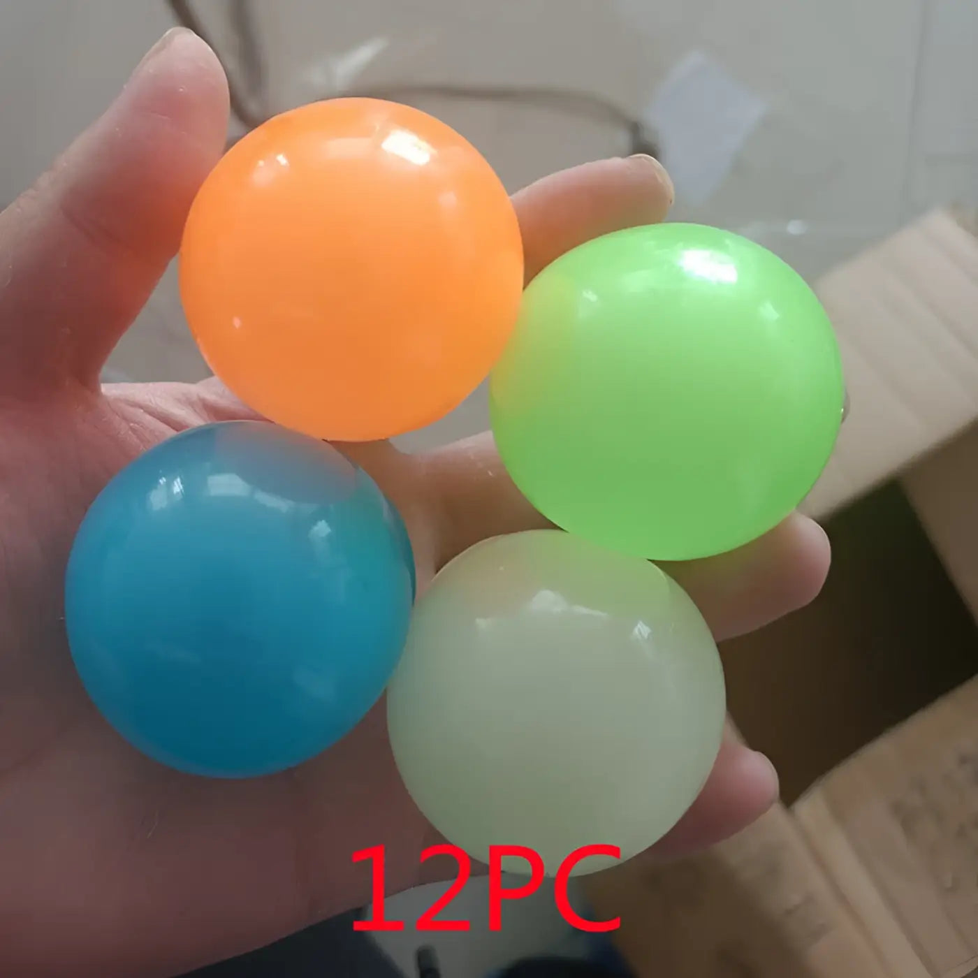 The Ball Depot novelty sticky balls: 1/4pc Glow-In-The-Dark Sticky Balls