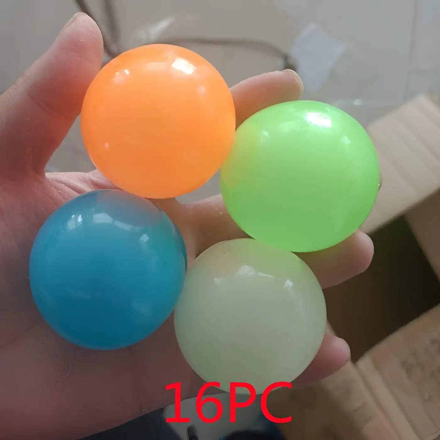The Ball Depot novelty sticky balls: 1/4pc Glow-In-The-Dark Sticky Balls