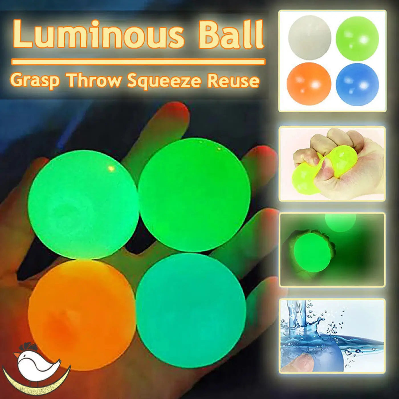The Ball Depot novelty sticky balls: 1/4pc Glow-In-The-Dark Sticky Balls