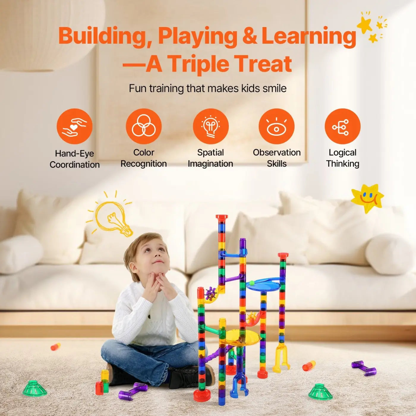 Cashymart building balls: 110 Piece Marble Maze Building Block Brain Game