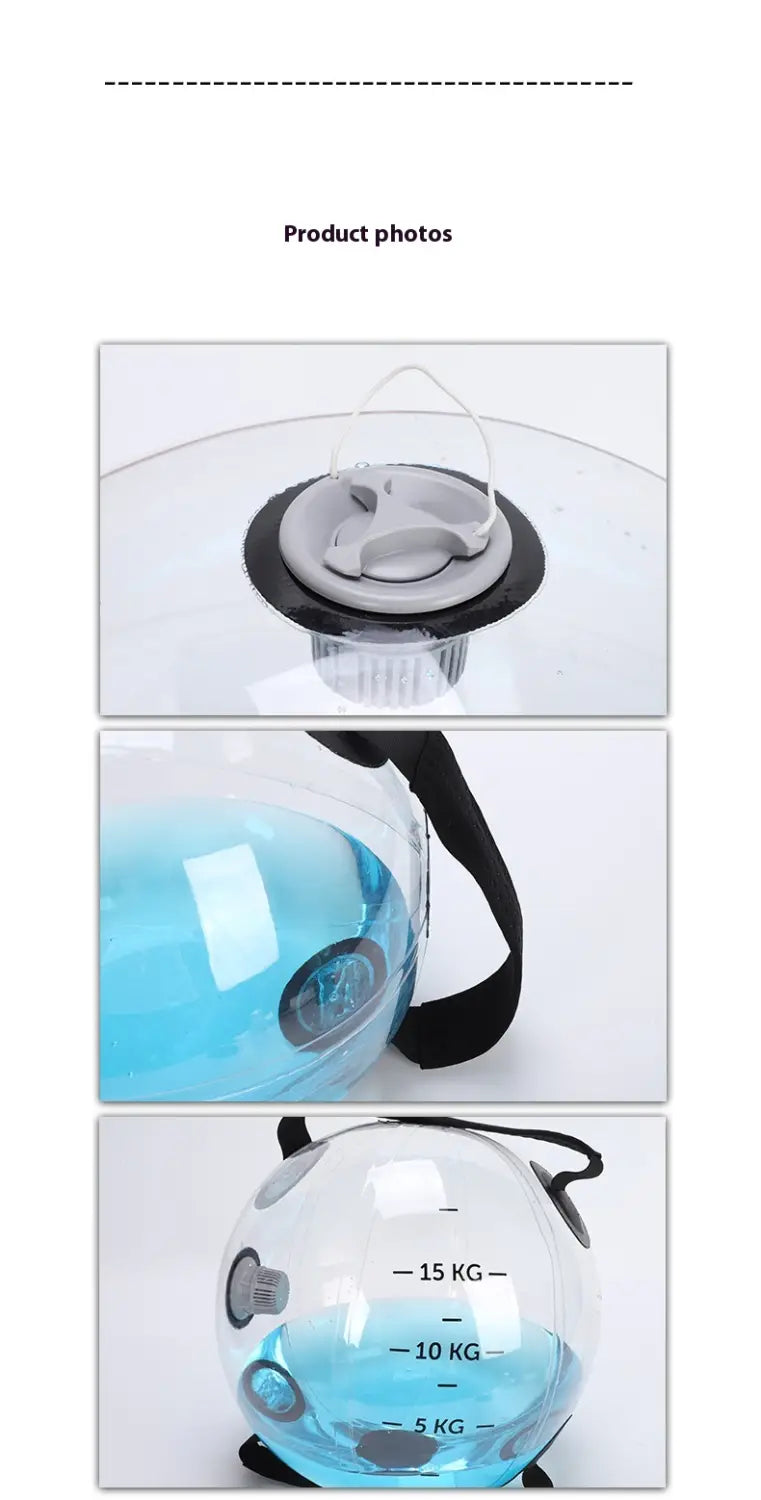 Counterweight Water Fitness Ball clear spherical dispenser with kg markings