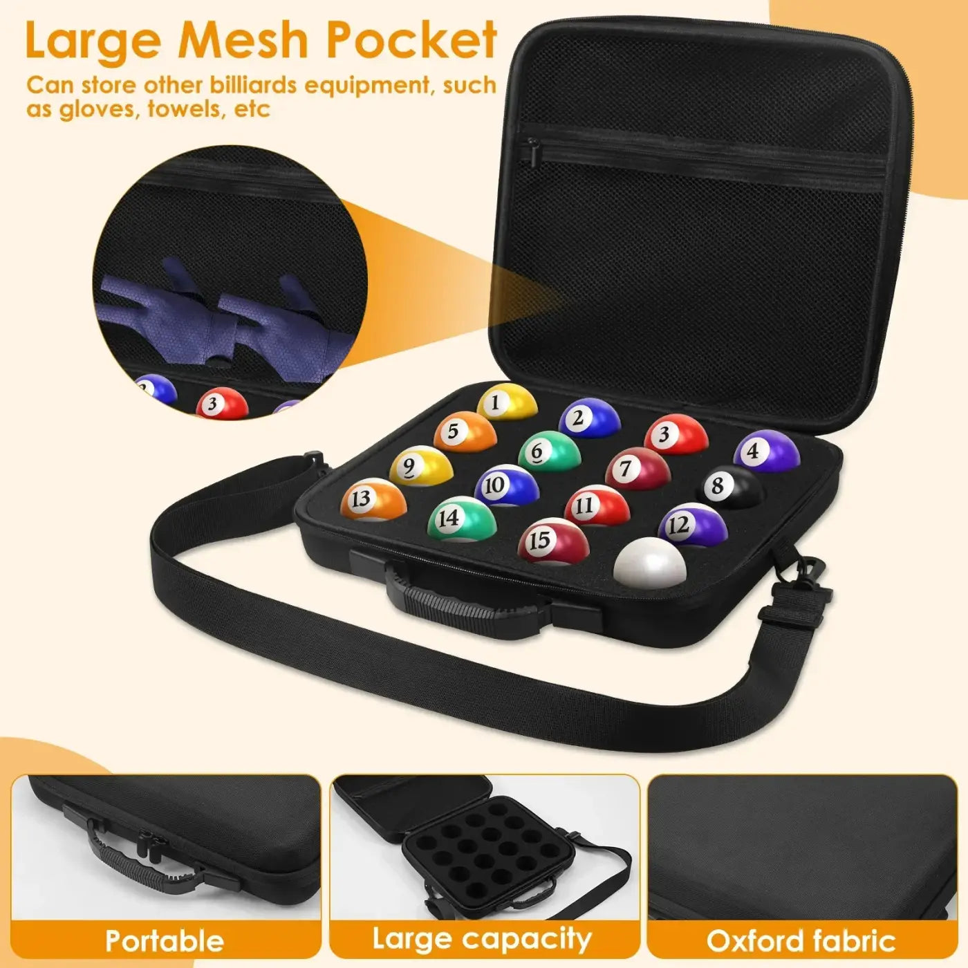 The Ball Depot pool ball case: 16 Holes Billiard Balls Bag with Carry Handle