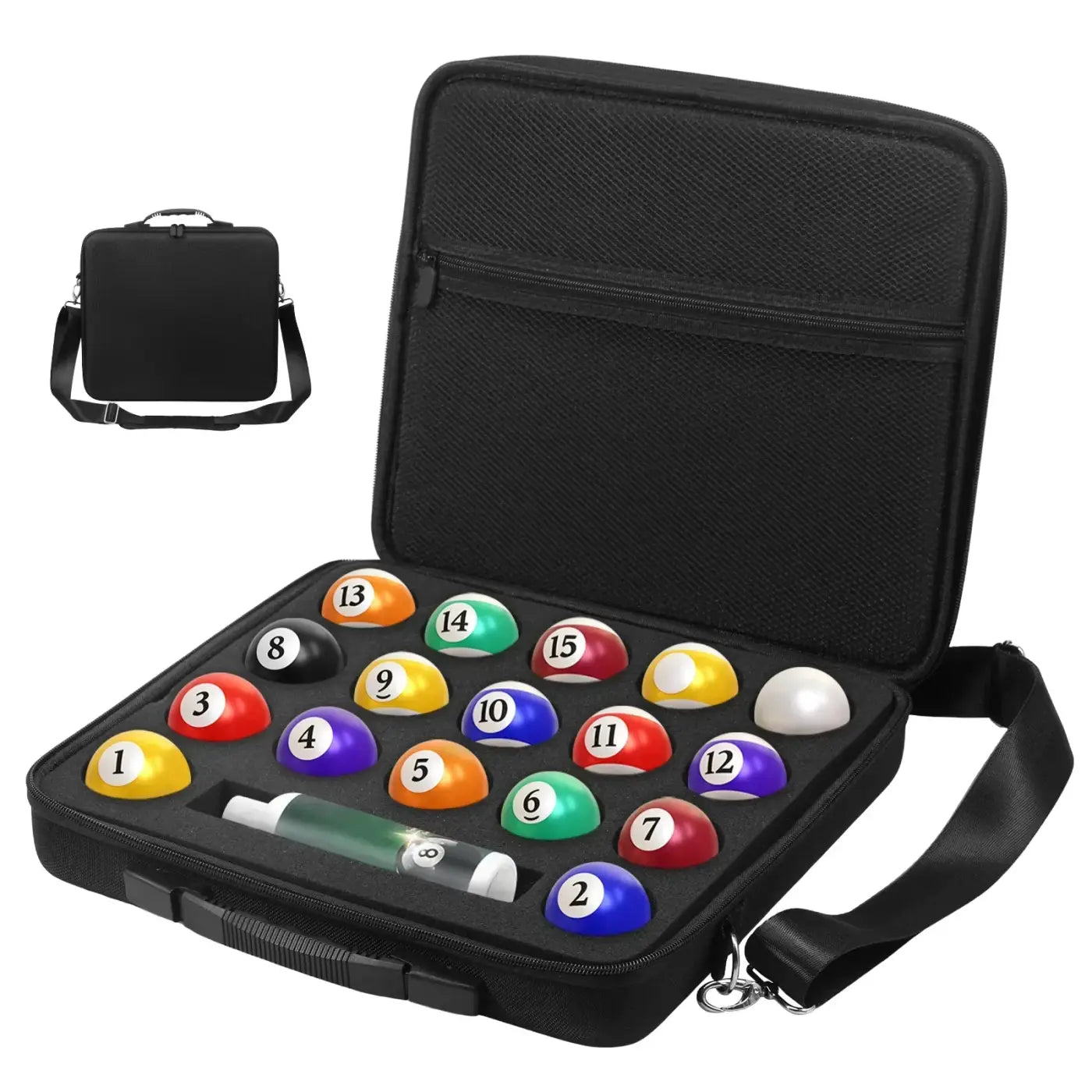 The Ball Depot : 16 Holes Billiard Balls Bag with Carry Handle and Shoulder Strap Pool Ball Storage Case Sponge Padded SnookerBilliard Organizer