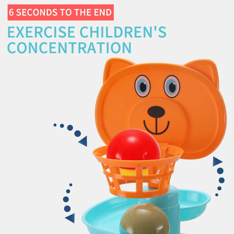 Kids Rolling Ball Game: orange bear-faced plastic hoop with red ball