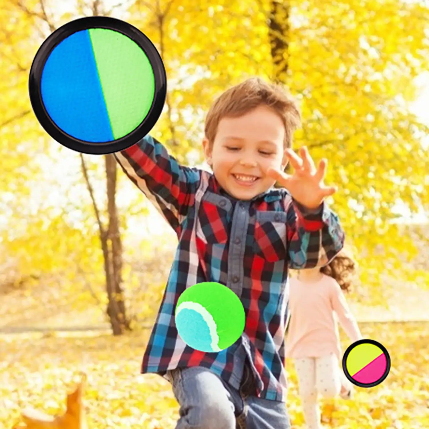 Kids Sucker Sticky Ball Toy with black frame, blue and green halves