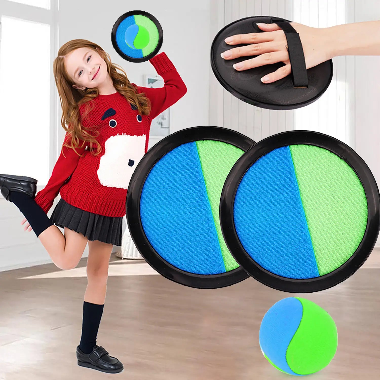 Kids Sucker Sticky Ball Toy: bright blue green foam disc with black rim