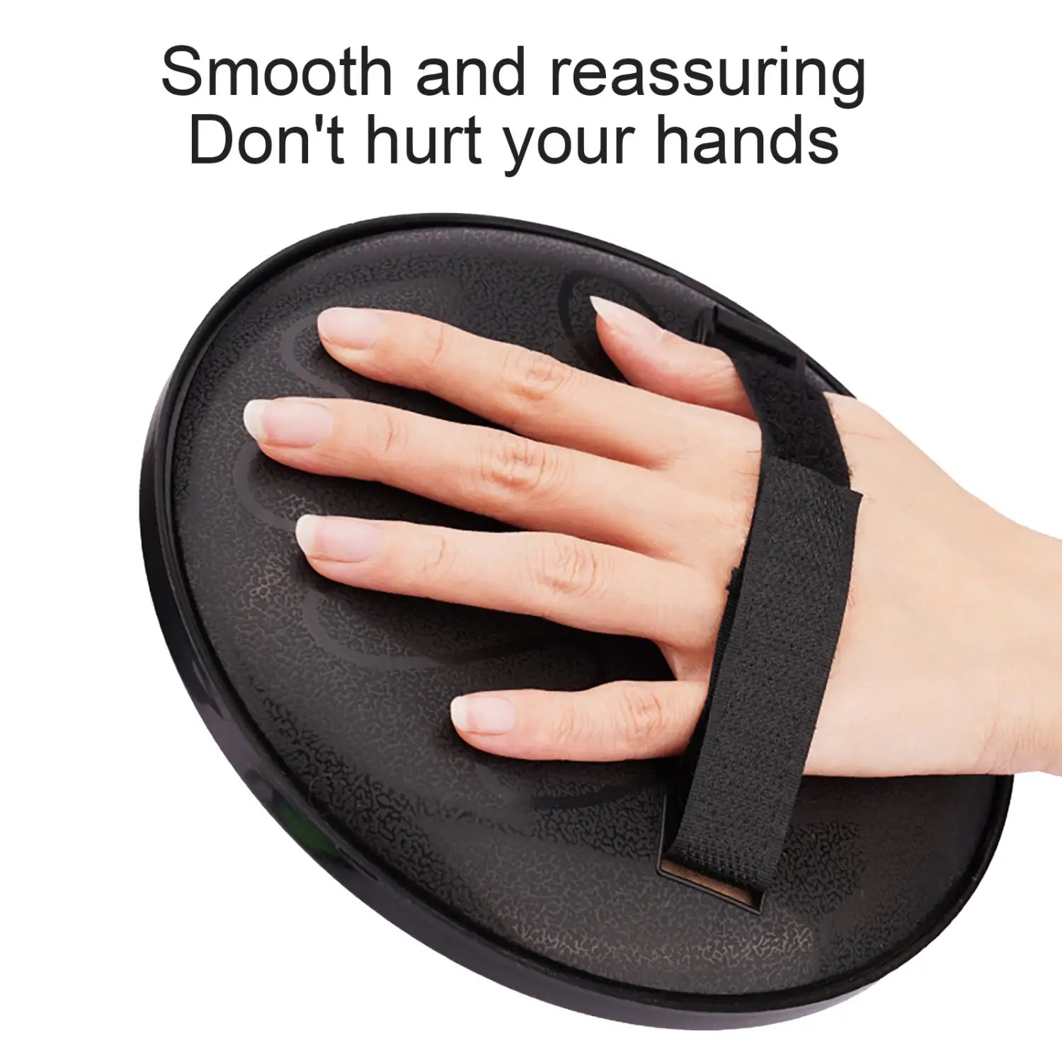 Black oval hand scrubber with textured surface and adjustable strap for Kids Sucker Sticky Ball Toy