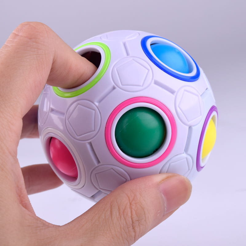 Puzzle Fun Cube Ball white plastic fidget with colorful poppers