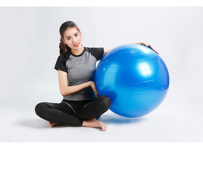 Bright blue glossy Fitness Yoga Ball with horizontal ribbing