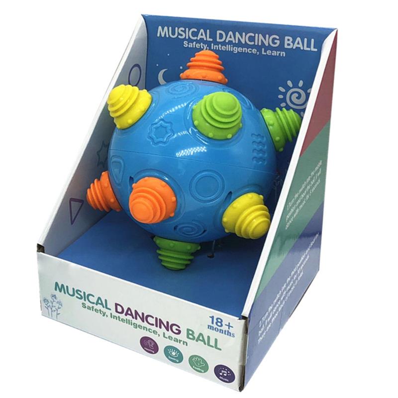 Vibrant blue Kids Music Balls with yellow orange textured protrusions