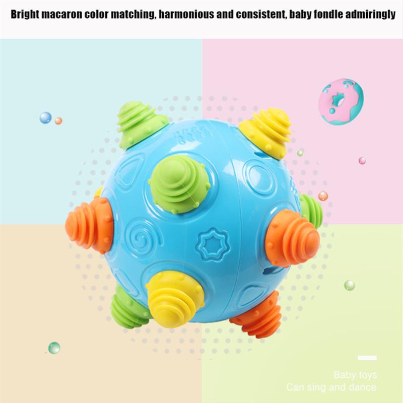Kids Music Balls: bright blue plastic baby toy ball with green orange textured protrusions