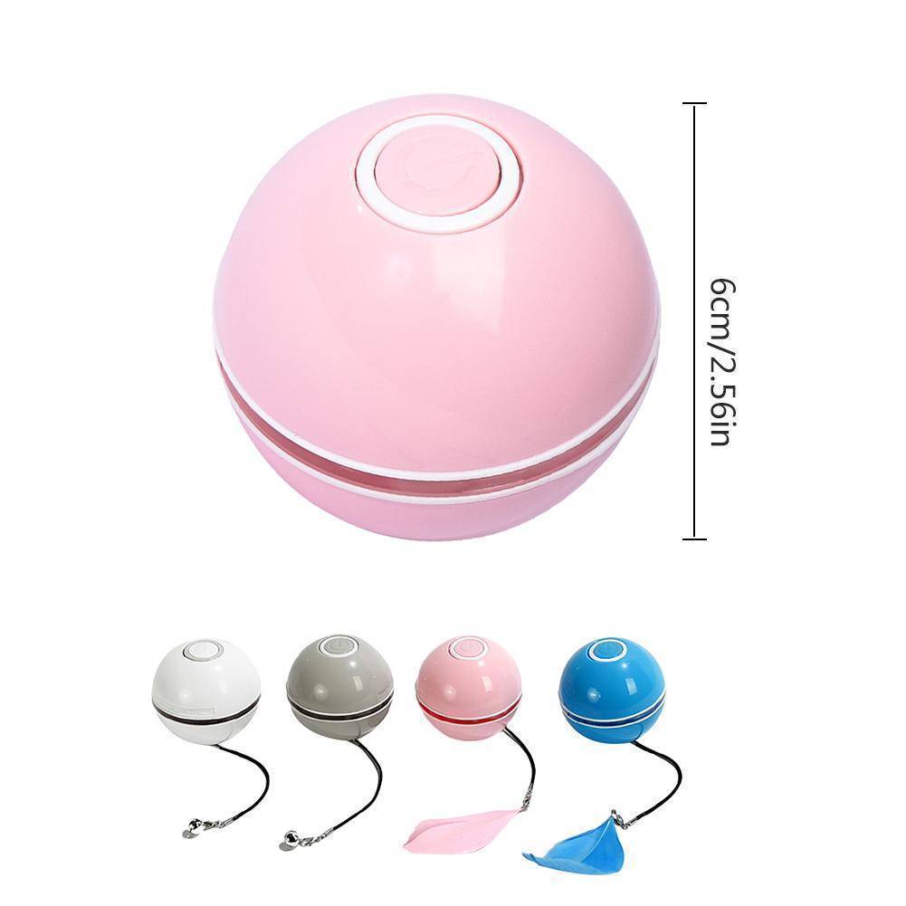 360° Interactive LED Cat Toy Ball: pink sphere with white button, pink band, black cord