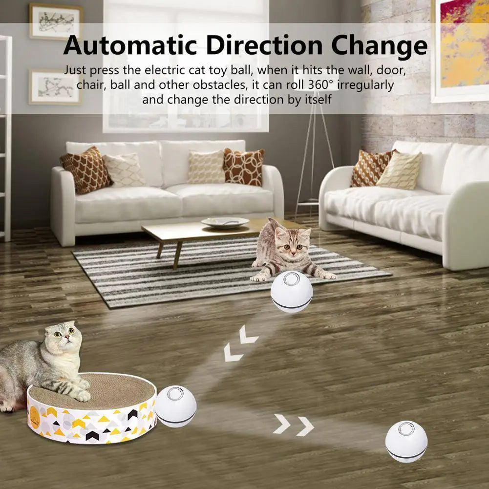 360° Interactive LED Cat Toy Ball - white spherical toy with top button