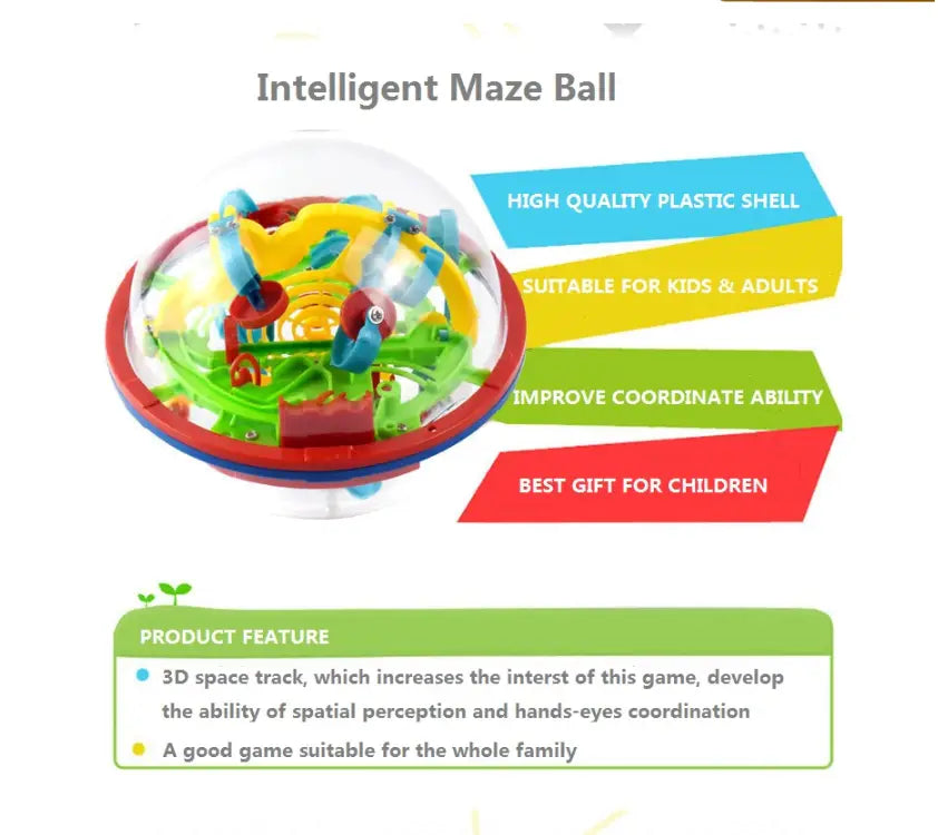 3D Magic Maze Puzzle Ball: colorful transparent spherical maze with red base