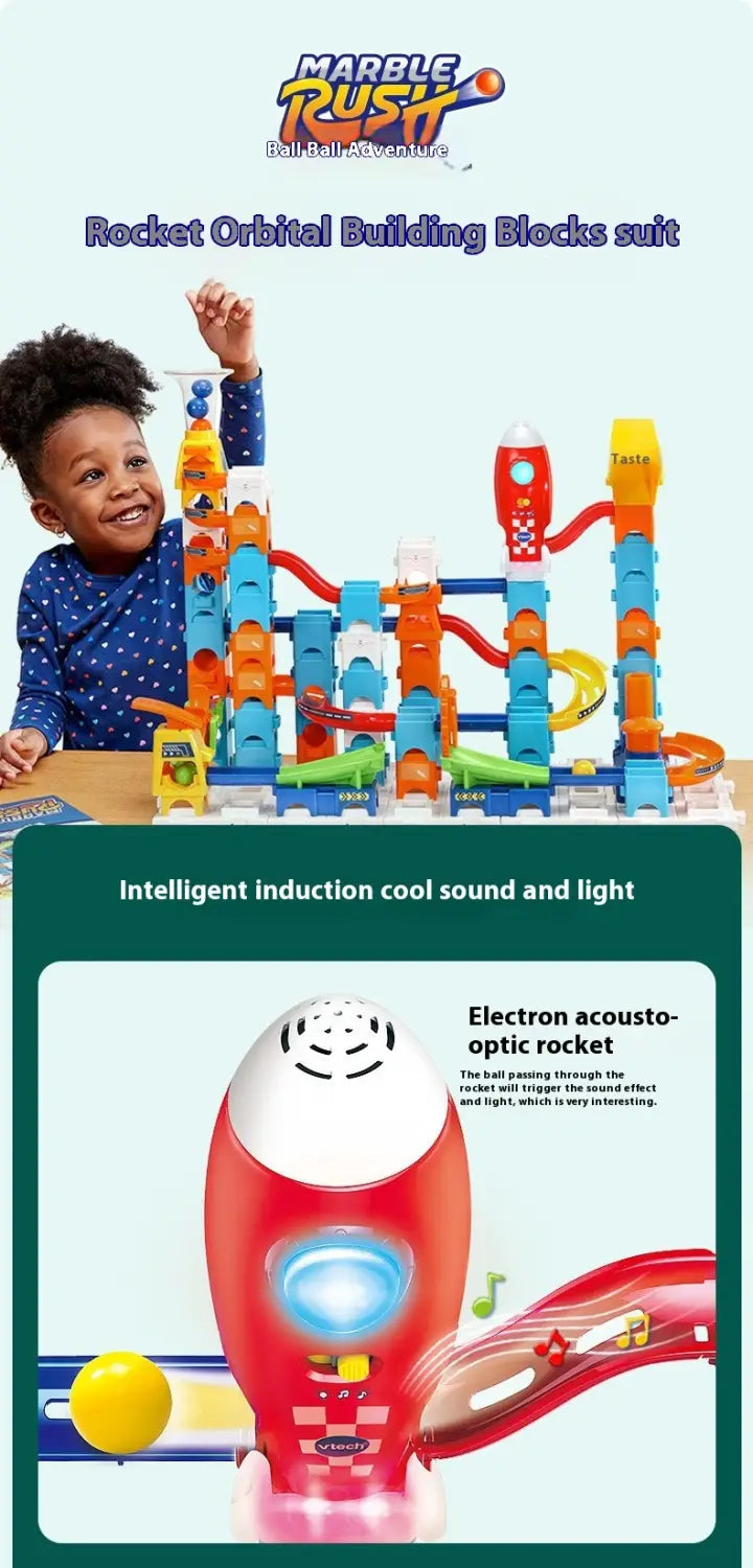 Red white electronic acoustic rocket with blue glowing center Ball Adventure toy