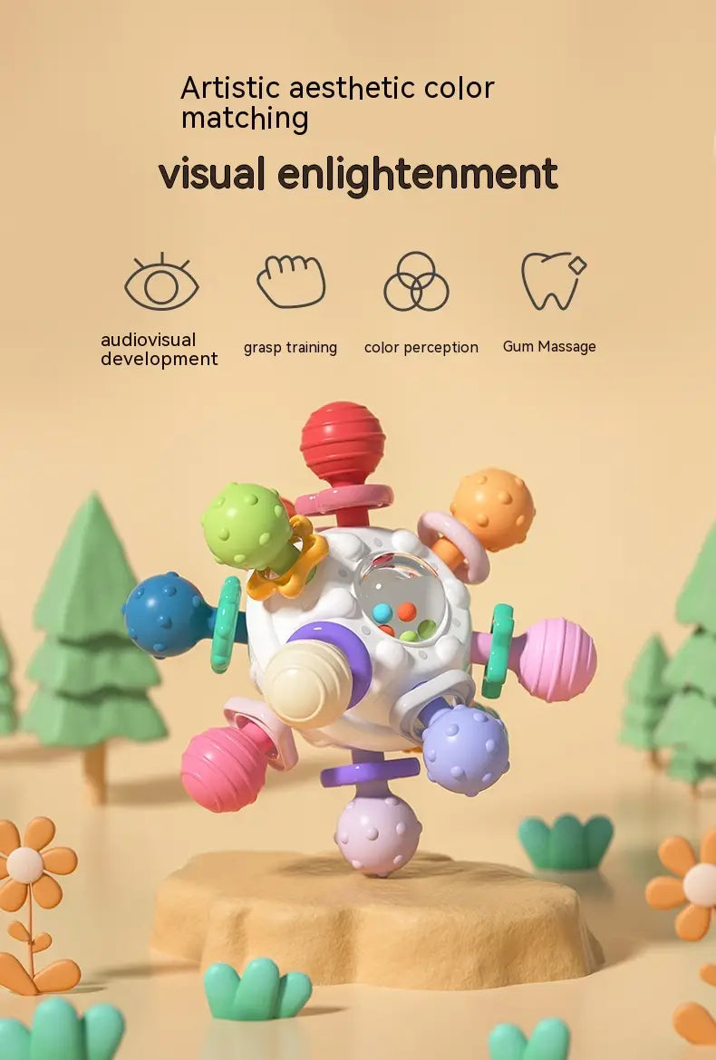 Colorful Baby Manhattan Finger Ball Rattle Toy with multi-armed textured sphere