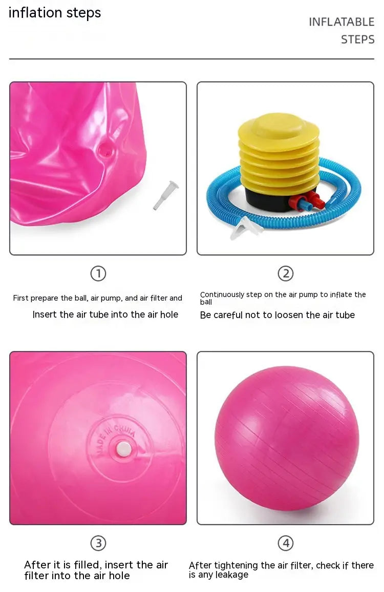Pink Training Balance Yoga Ball with yellow black foot pump