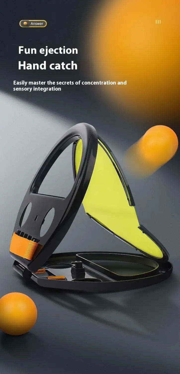 Black and neon yellow Hand Throwing Ball hand catch with orange accents for ejection training