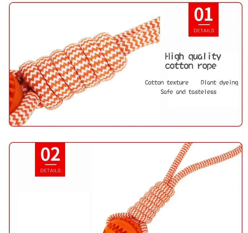 Orange white zigzag cotton rope knotted end Interactive Dog Treat Rope Ball