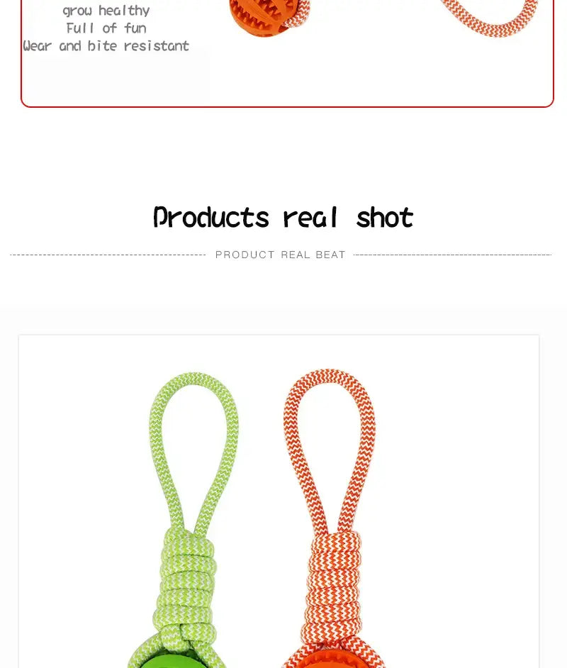 Interactive Dog Treat Rope Ball with orange and green braided rope toy balls