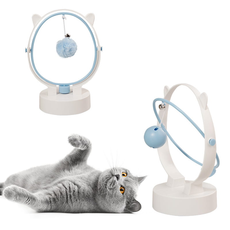 White light blue cat ear toy with dangling pom-pom, Cat Entertaining Swinging Ball