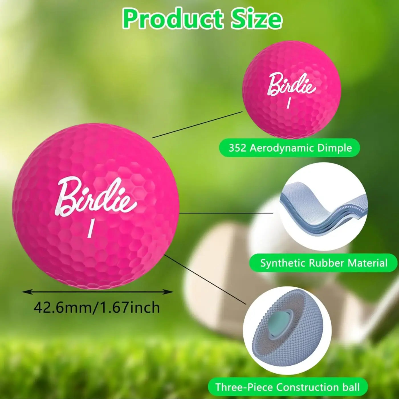 The Ball Depot golf ball: 3 count Funny Golf Balls - Birdie Pink