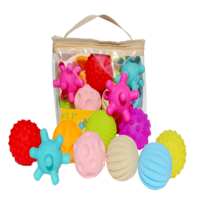 10 PCS Baby Catches the Ball: colorful textured sensory balls in pink, red, blue, yellow