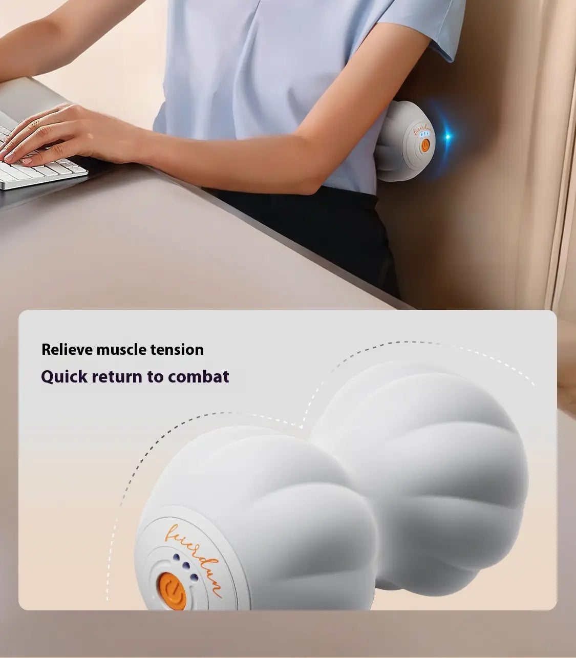 White Electric Deep Massage Yoga Ball roller with orange power button
