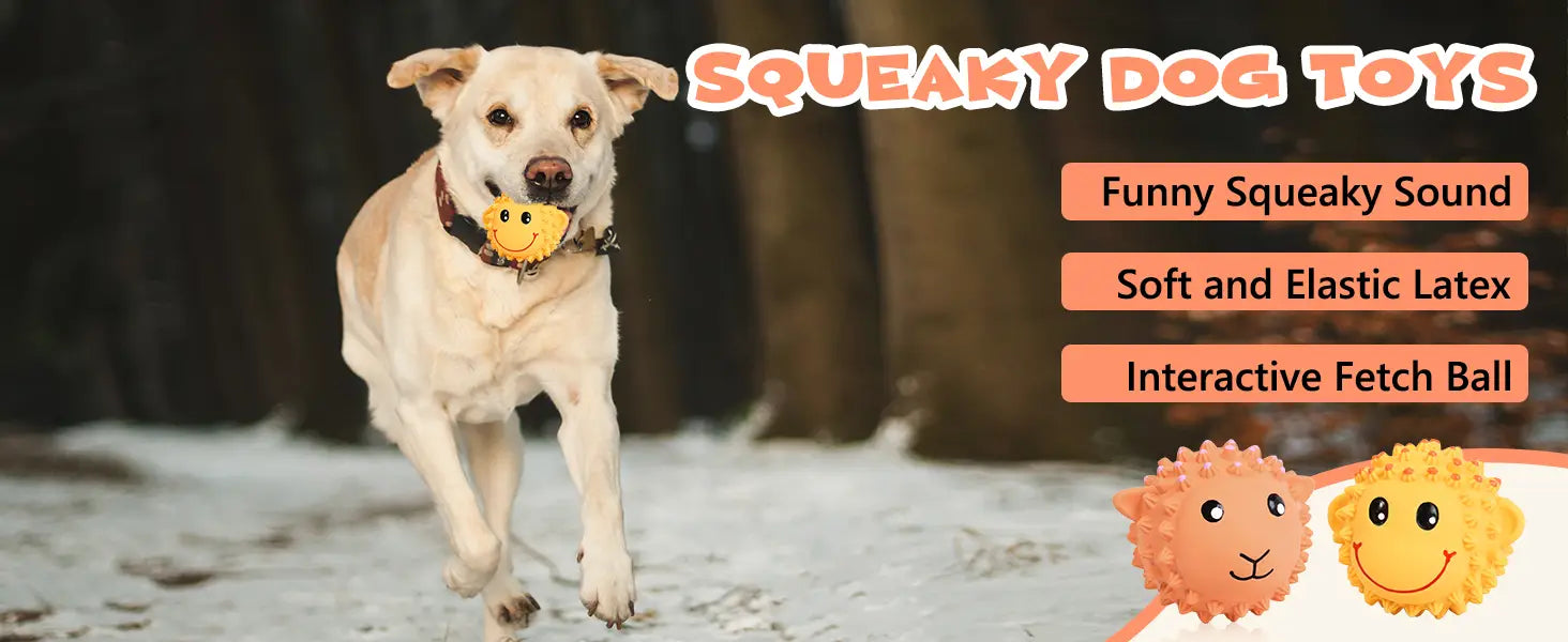 Yellow smiley face squeaky dog ball toy in soft elastic latex
