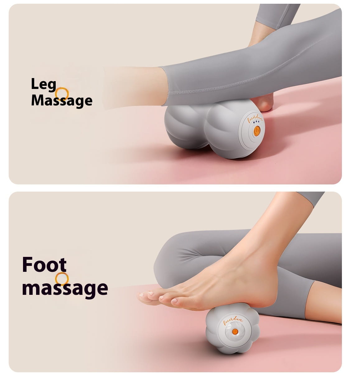 Gray textured Electric Deep Massage Yoga Ball roller with orange button