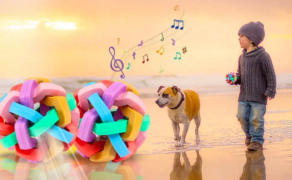 Vibrant multicolored foam Light Up Bell Dog Balls toy with interlocking bands