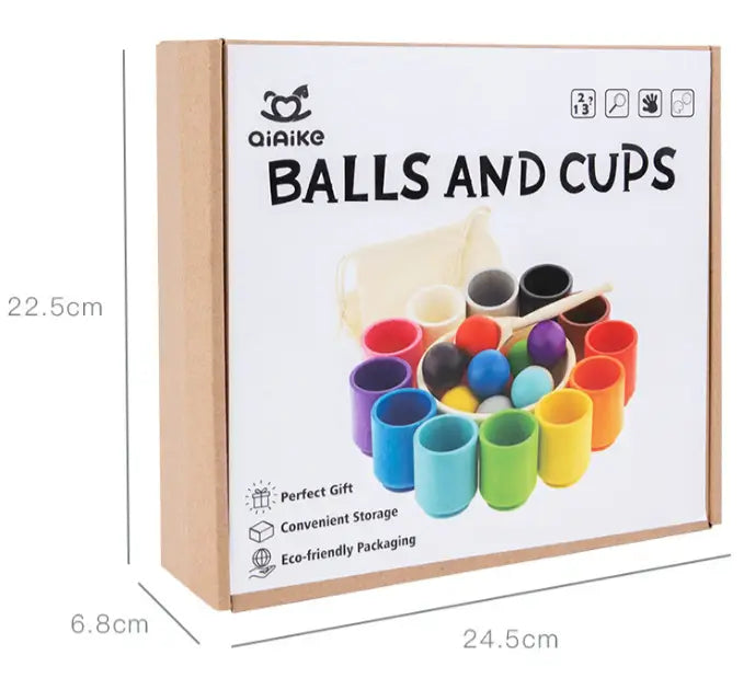 Kids Color Classification Balls toy set with rainbow wooden cups and colored balls