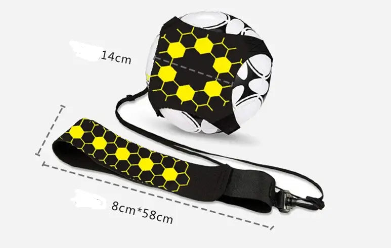 Black yellow hexagonal soccer ball strap with adjustable buckle