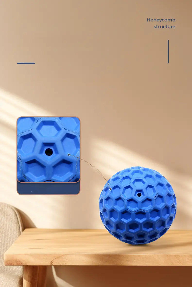 Blue honeycomb textured spherical massage ball for Indestructible Squeaky Dog Balls