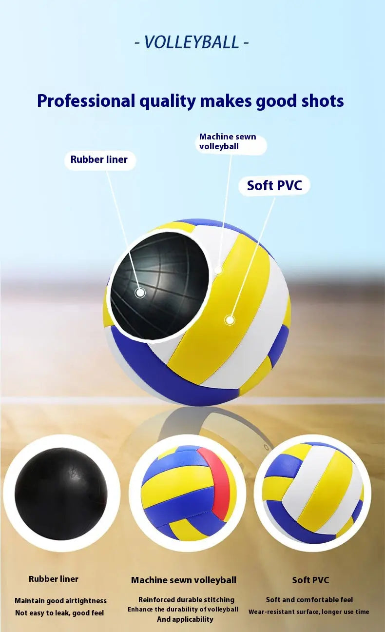 PVC Machine Seam Volleyball No 5 with yellow, white, blue scheme