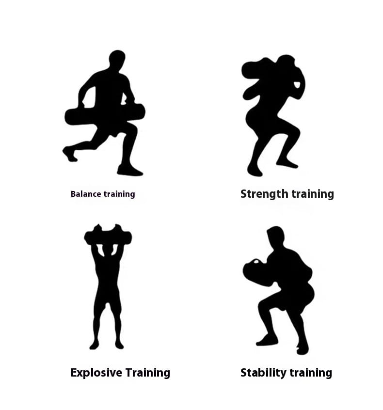 Black silhouette balancing with dumbbells on Counterweight Water Fitness Ball