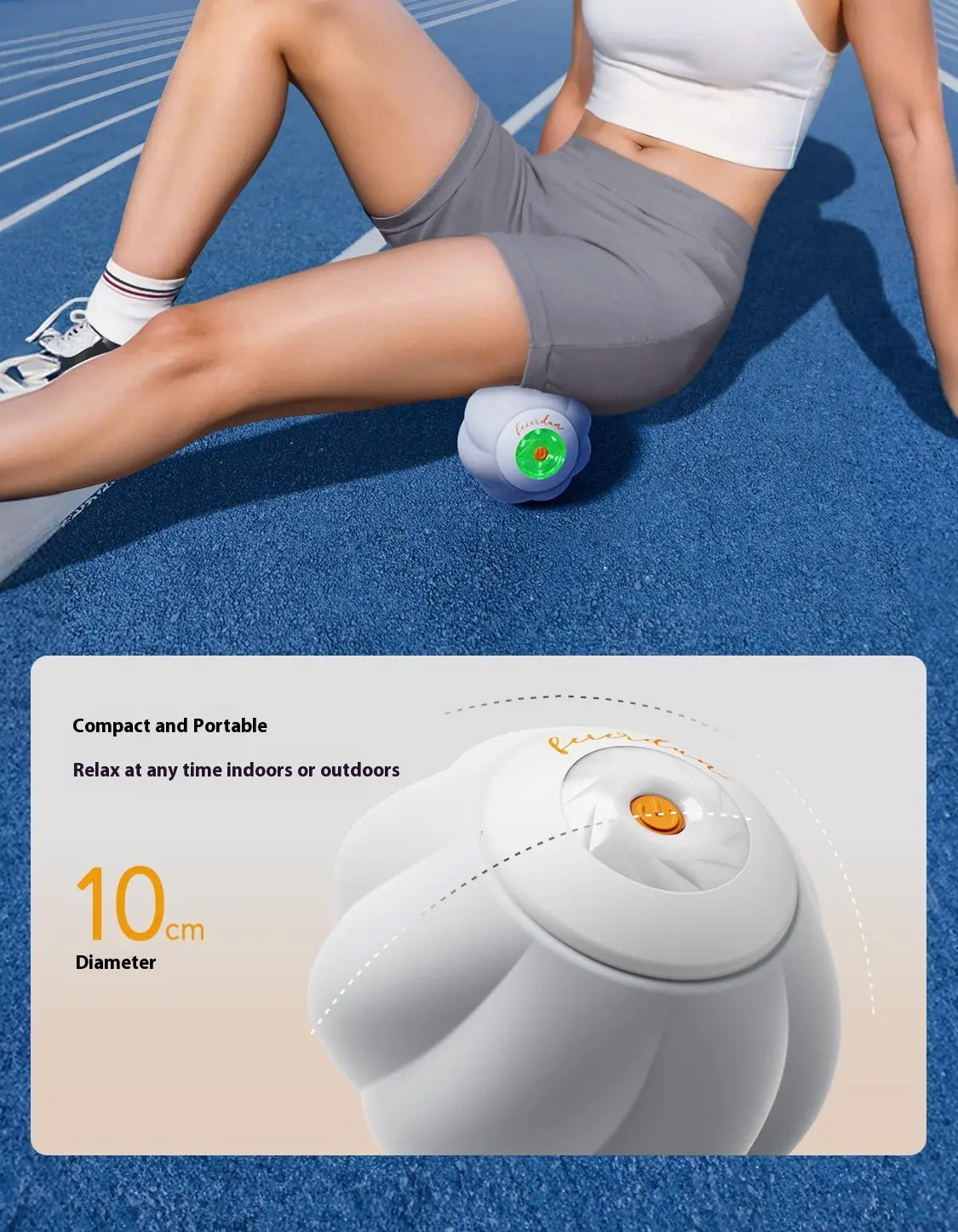 White compact Electric Deep Massage Yoga Ball roller with green orange top accent