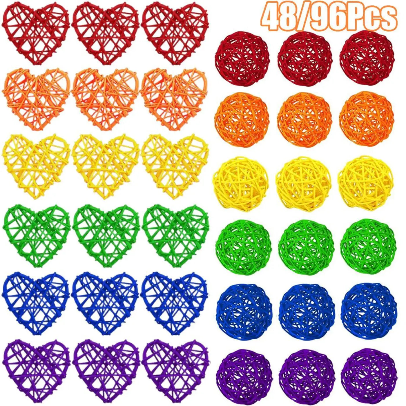 The Ball Depot bulk: 48Pcs Colorful Wicker Rattan Balls