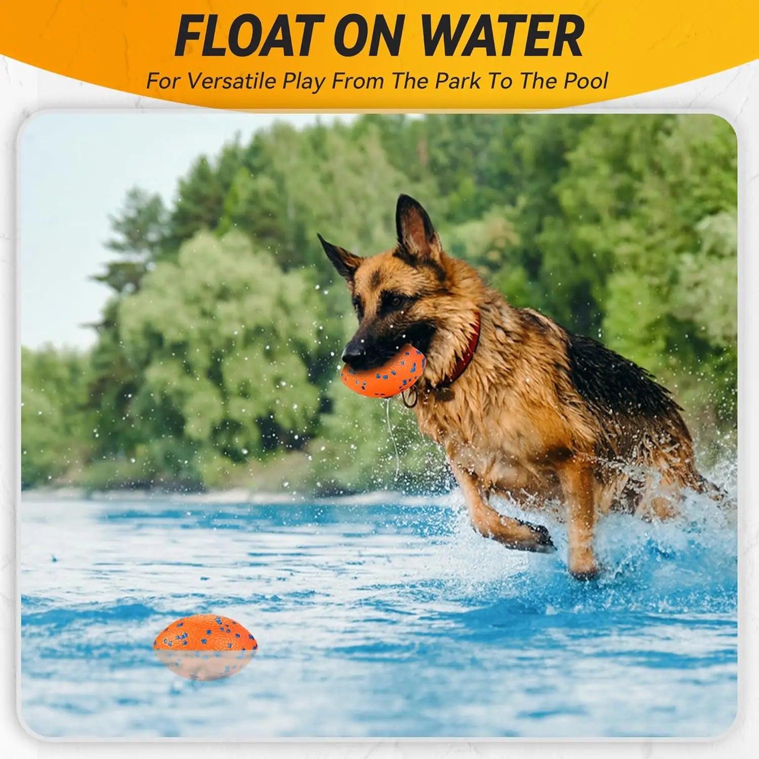 Orange floating donut dog toy with black paw prints, Indestructible Large Rugby Balls