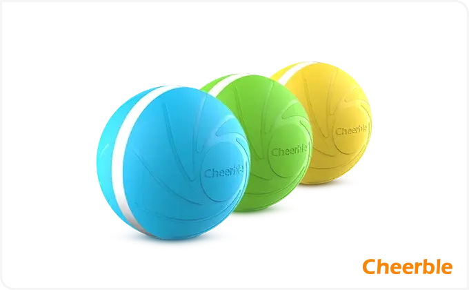 Three Cheerful brand bouncing balls with white stripes