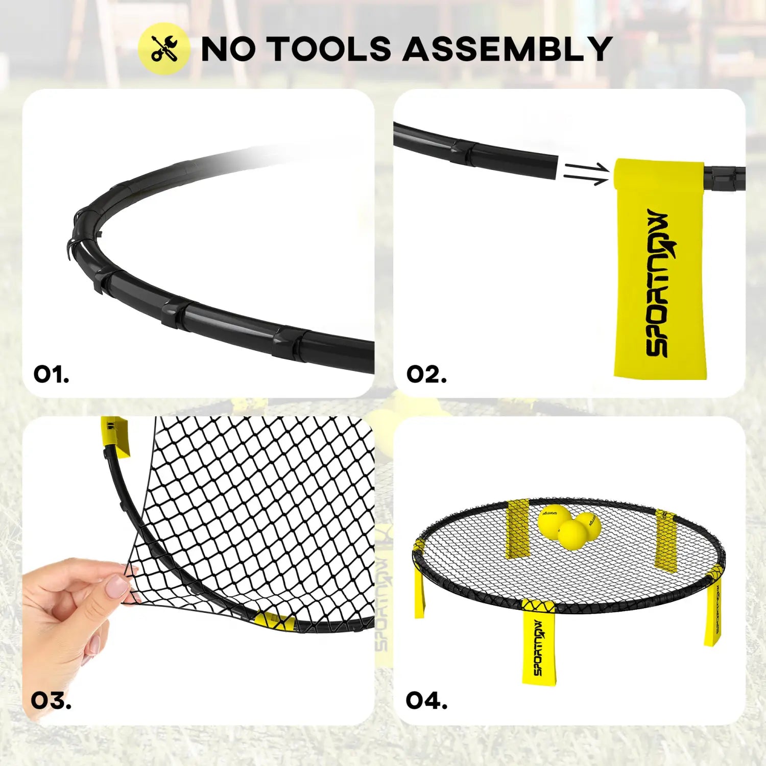 SPORTNOW Spike Ball set: black yellow beach volleyball net, mesh court, flags, balls