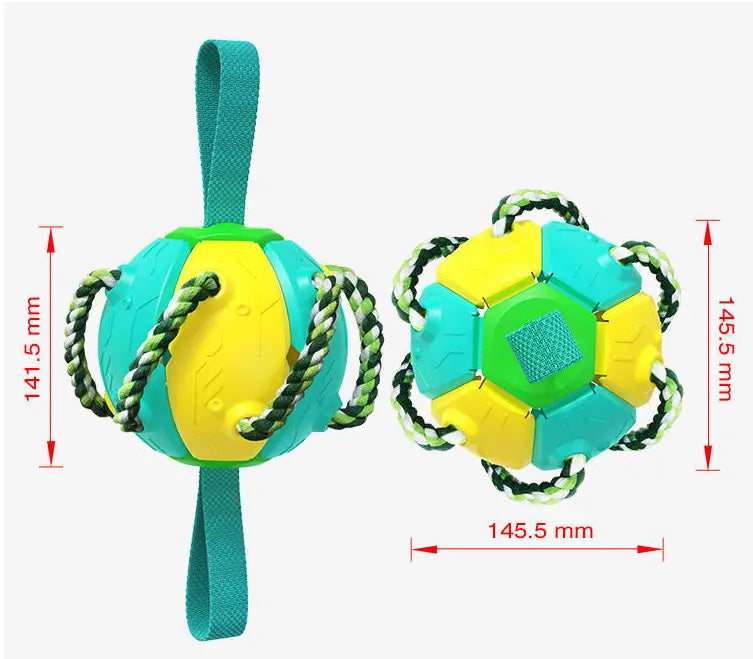 Interactive Smart Dog Ball with teal yellow panels rope handles