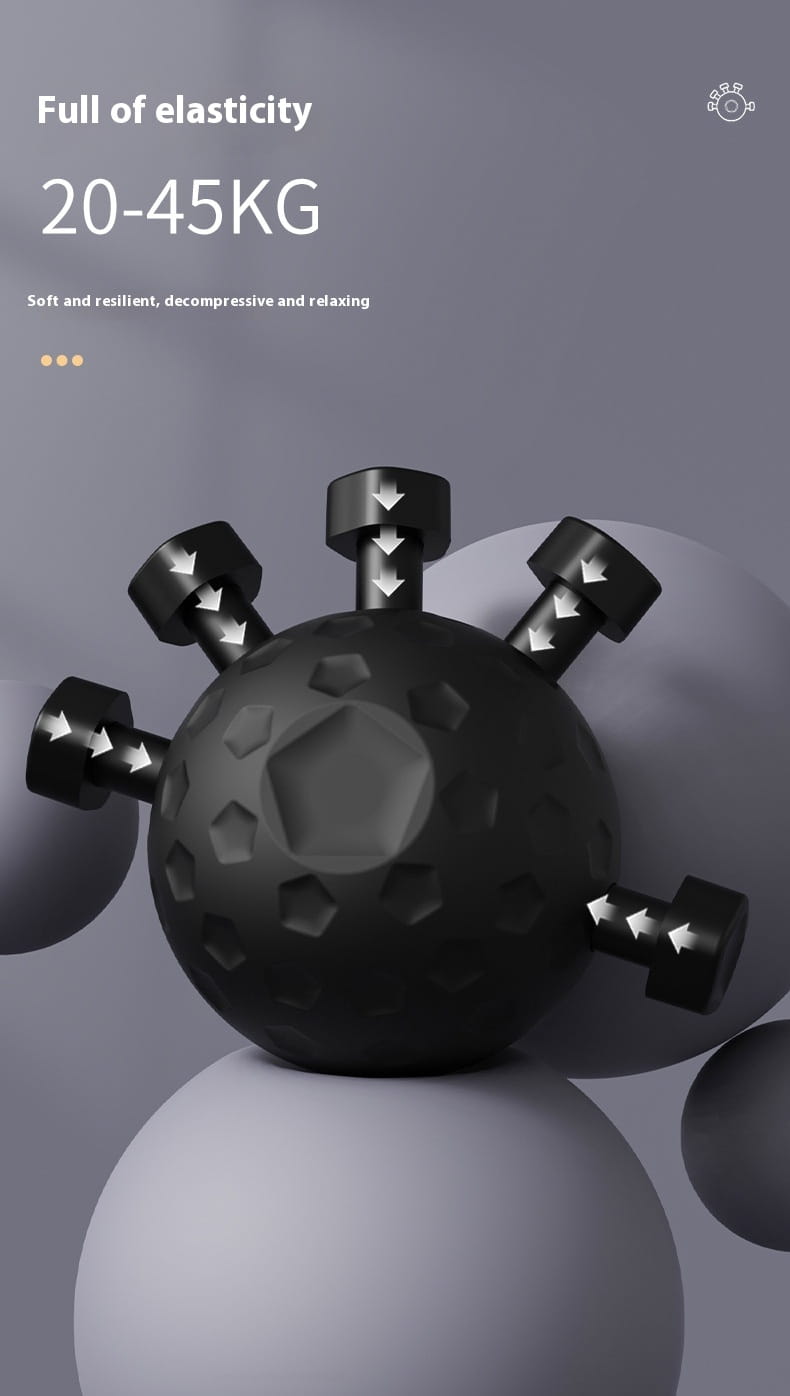 Black spherical Gym Finger Hand Balls with textured surface and dumbbell handles