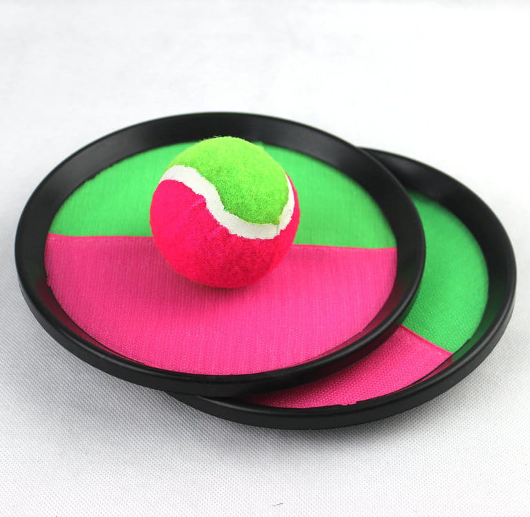 Bright pink and green foam Parent-child sports fitness sticky ball paddle set