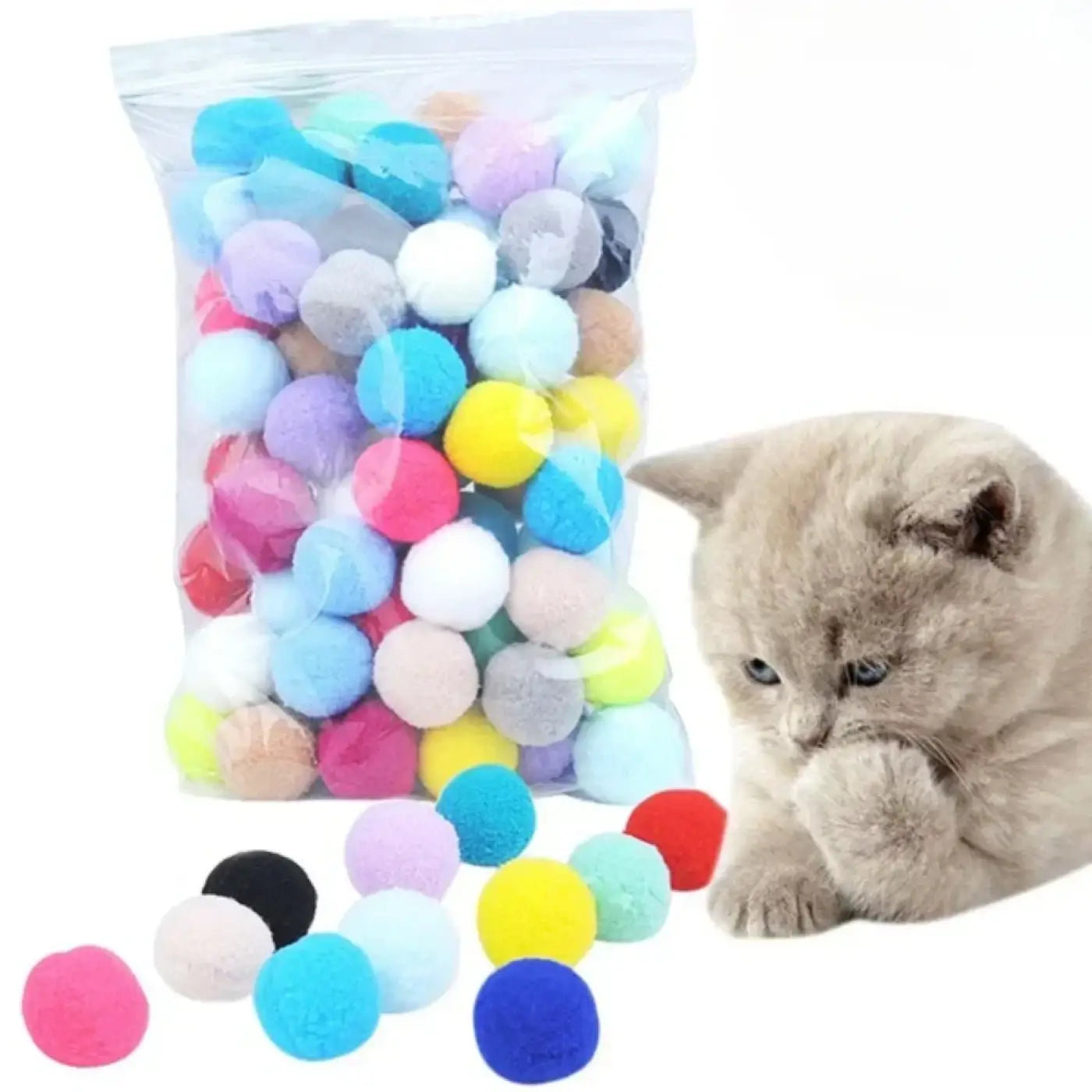 The Ball Depot Cat Toys: 70pcs Colorful Plush Cat Balls