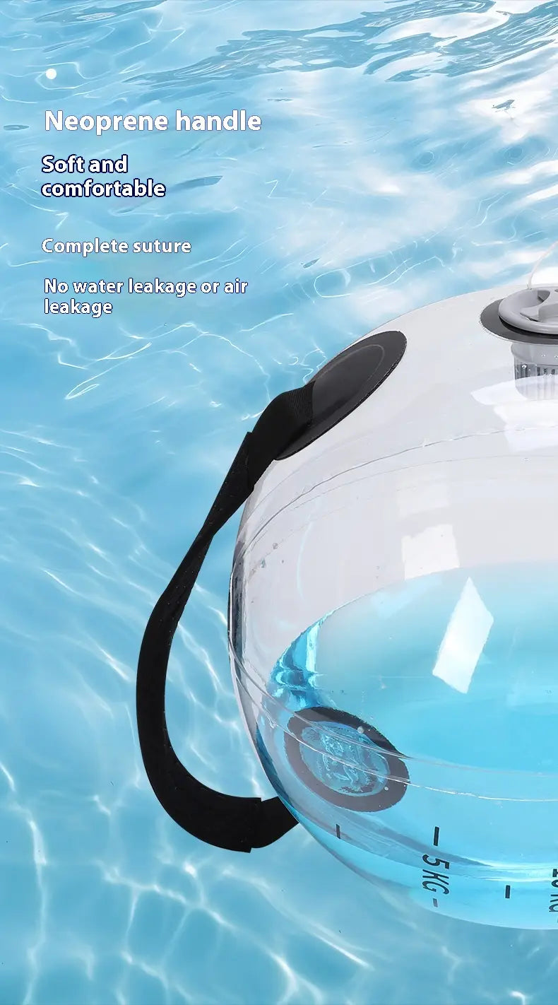 Clear Counterweight Water Fitness Ball with neoprene handle and markings