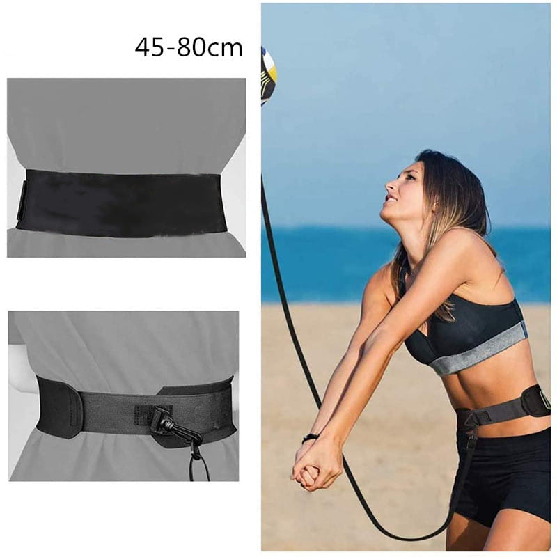 Black adjustable volleyball training belt with elastic strap and buckle