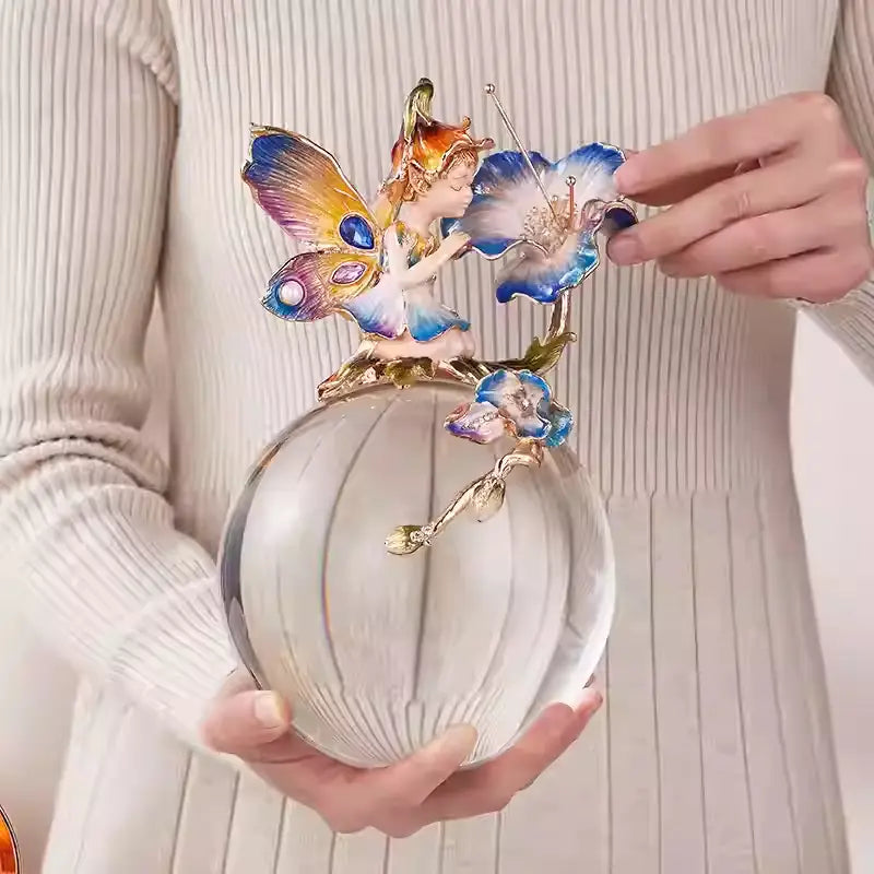 Elf Crystal Decorative Ball with delicate fairy figurine on glass sphere